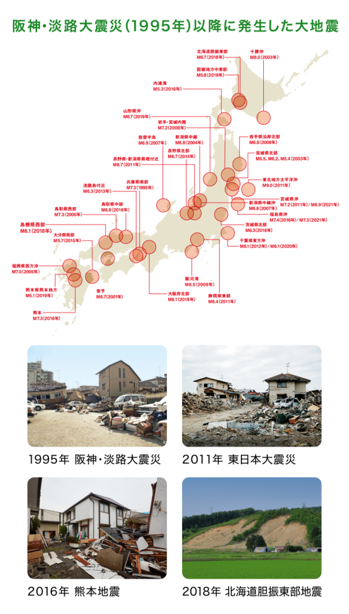 阪神・淡路大震災(1995年)以降に発生した大地震