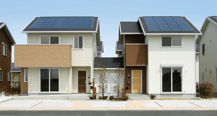 太陽光発電搭載オール電化の戸建貸家タウンの実例。光熱費が安くなると入居者にも好評です。
